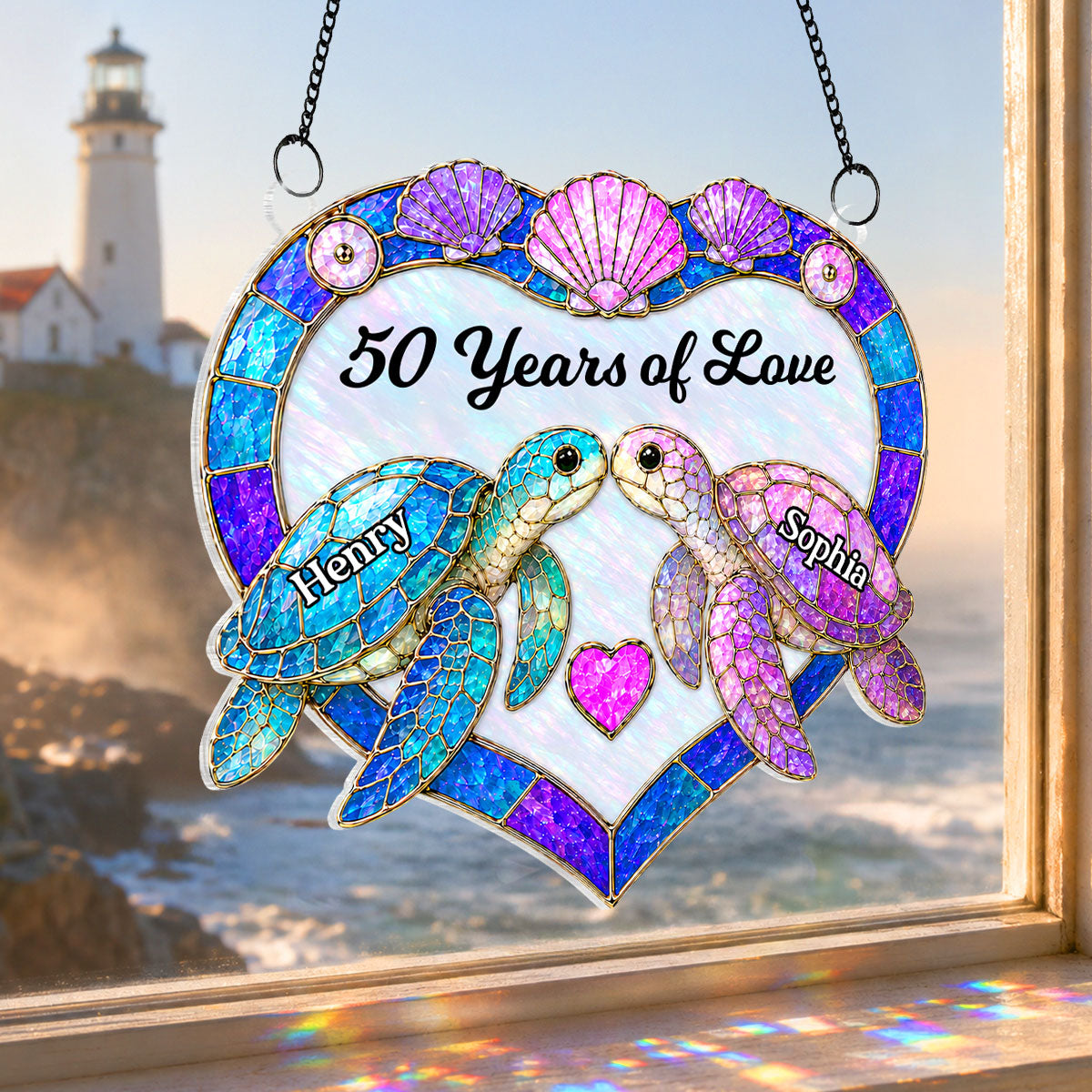 Couple Sea Turtle - Personalized Suncatcher Ornament - Anniversary Gift for Him, Her