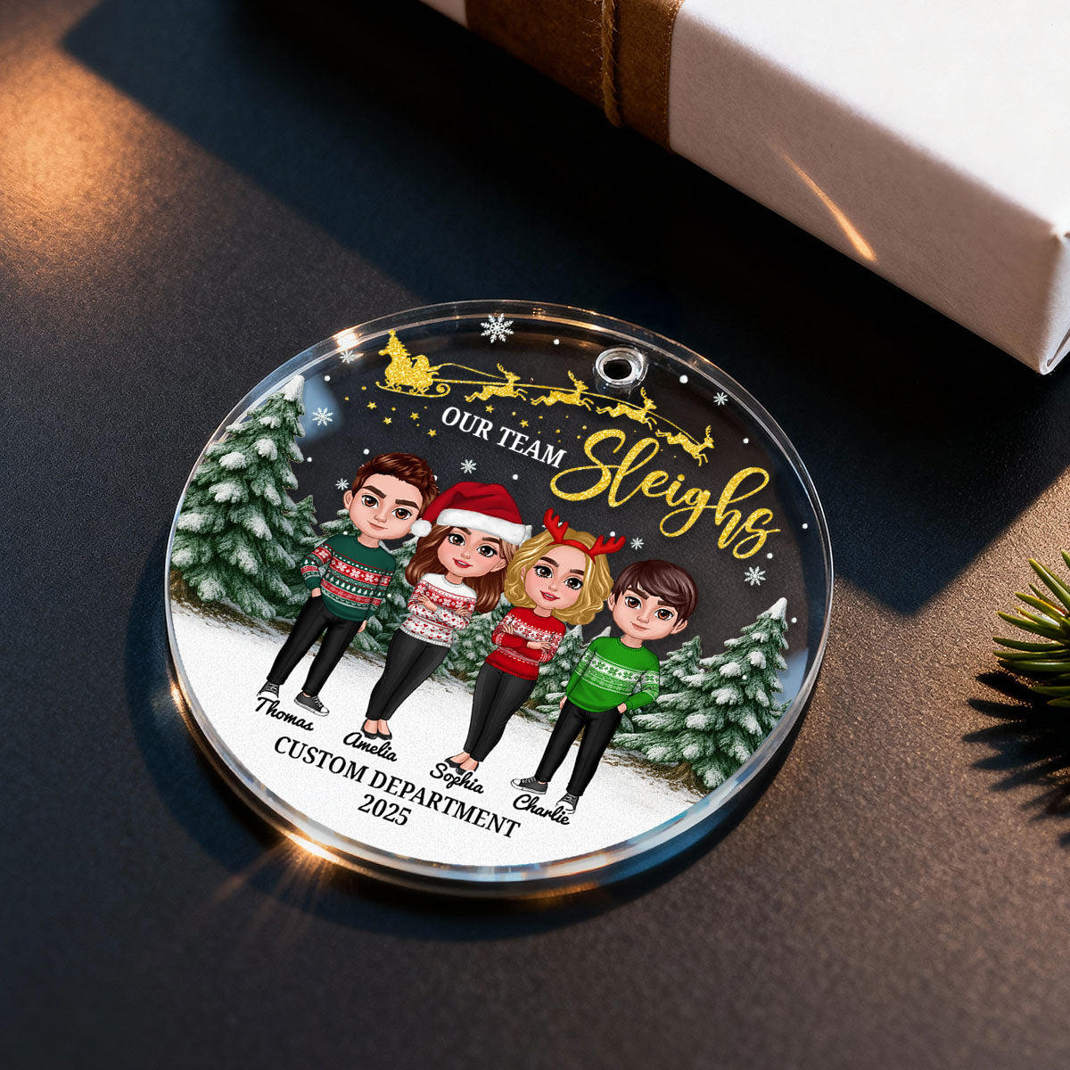 Our Team Sleighs Best Team Ever - Personalized Acrylic Ornament, Company Christmas Gift For Staff, For Employees