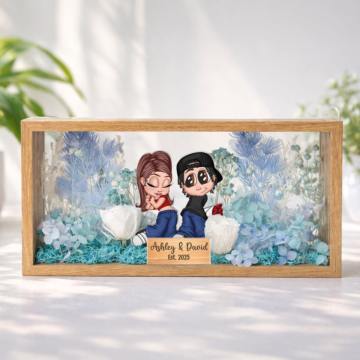 Eternal Love Y2K Couple - Personalized DIY Flower Shadow Box LED Night Light - Valentine's Day Gift, Anniversary Gift, Wedding Gift For Couple, For Him, For Her