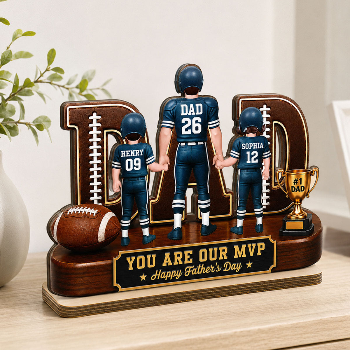 American Football No 1 Dad Legend Daddy's Dream Team - Personalized 2-Layered Wooden Plaque -  Gift For Dad