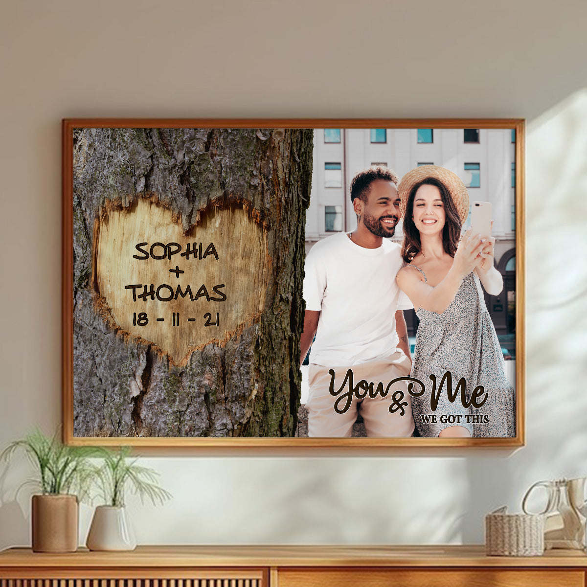 You & Me We Got This Couple Custom Photo Heart Carved Tree - Personalized Poster - Anniversary Gift, Valentine's Gift For Him, For Her
