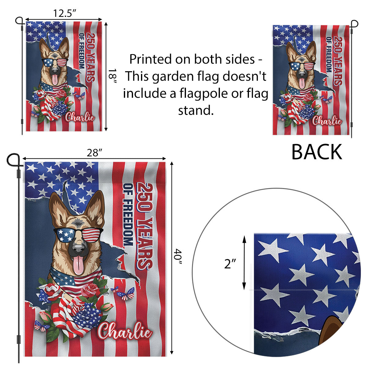 USA 250th Birthday Patriotic Flag Dog - Personalized Garden Flag - Gift For Dog Lovers