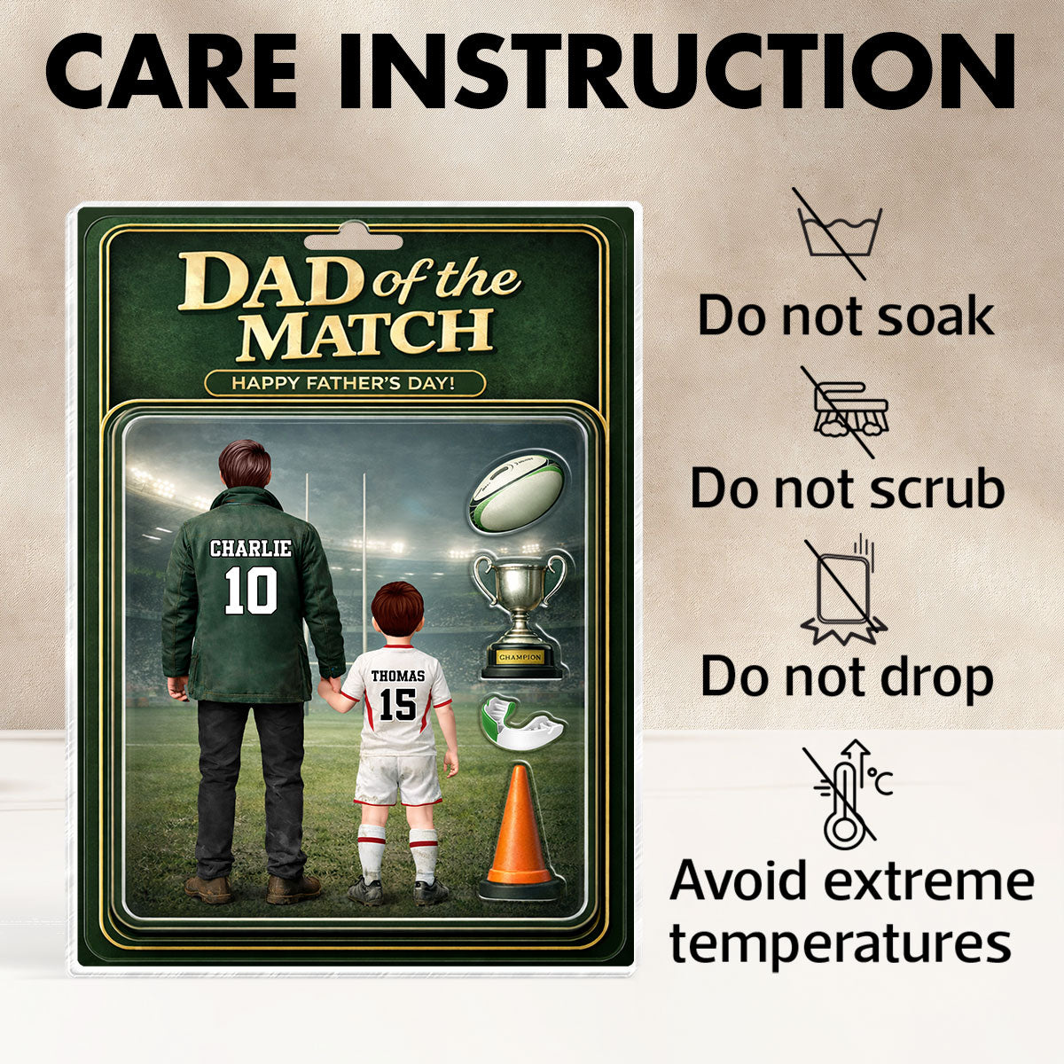 Dad Of The Match Rugby - Personalised Acrylic Block Plaque - Gift For Rugby Dad