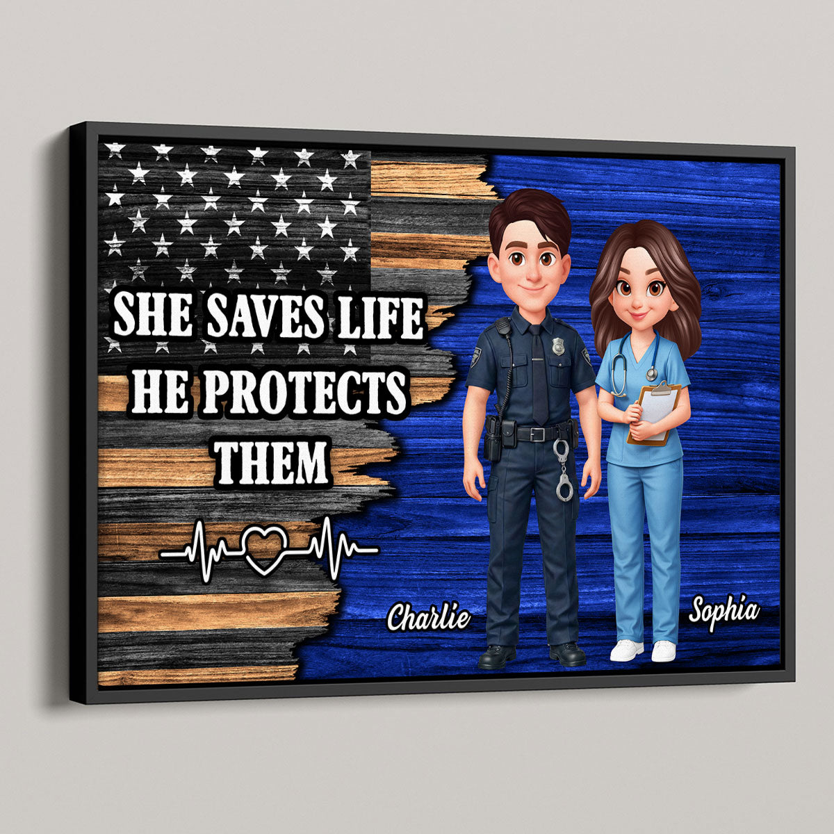 Custom Hero Couple Occupation Nation Flag - Personalized Poster - Heartfelt Gift for Him, for Her