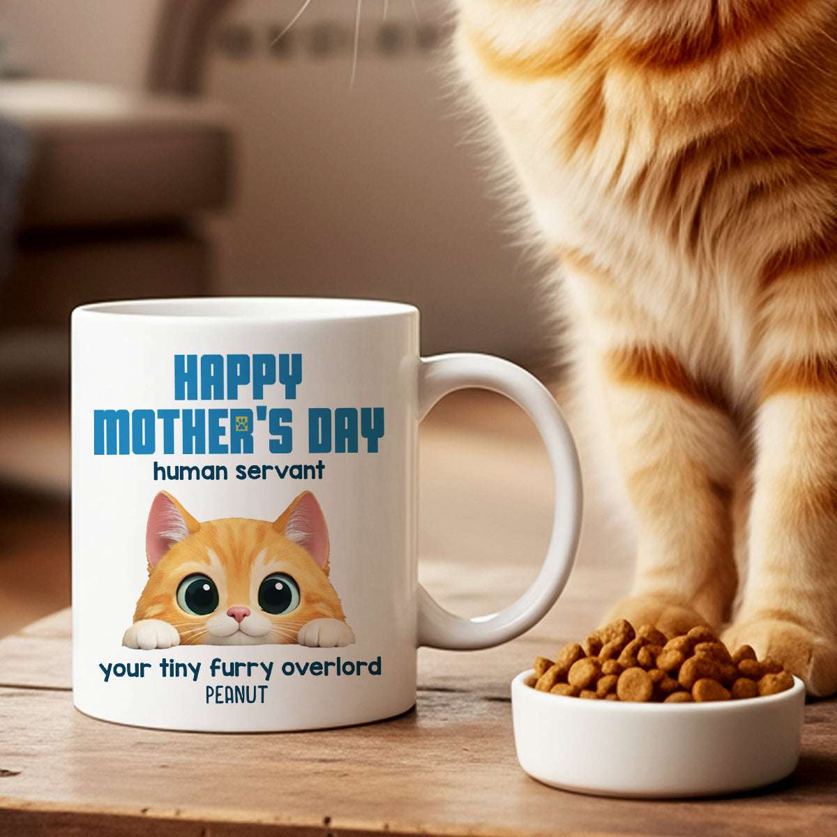 Happy Mother's Day Human Servant - Personalized Mug - Funny Gift for Cat Moms, Coffee Mug for Cat Lovers