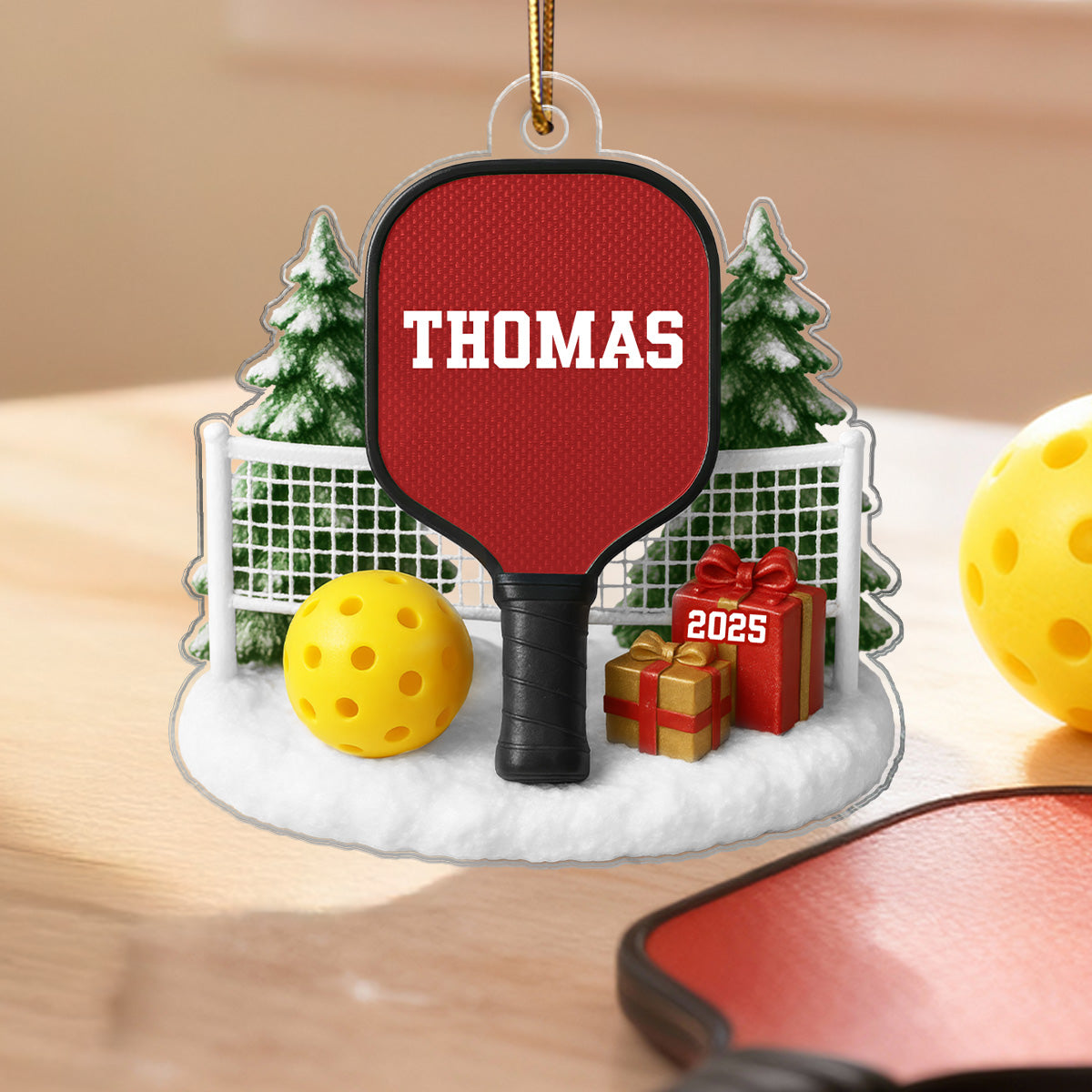 3D Effect Pickleball Things - Personalized Acrylic Ornament - Christmas Gift For Pickleball Players