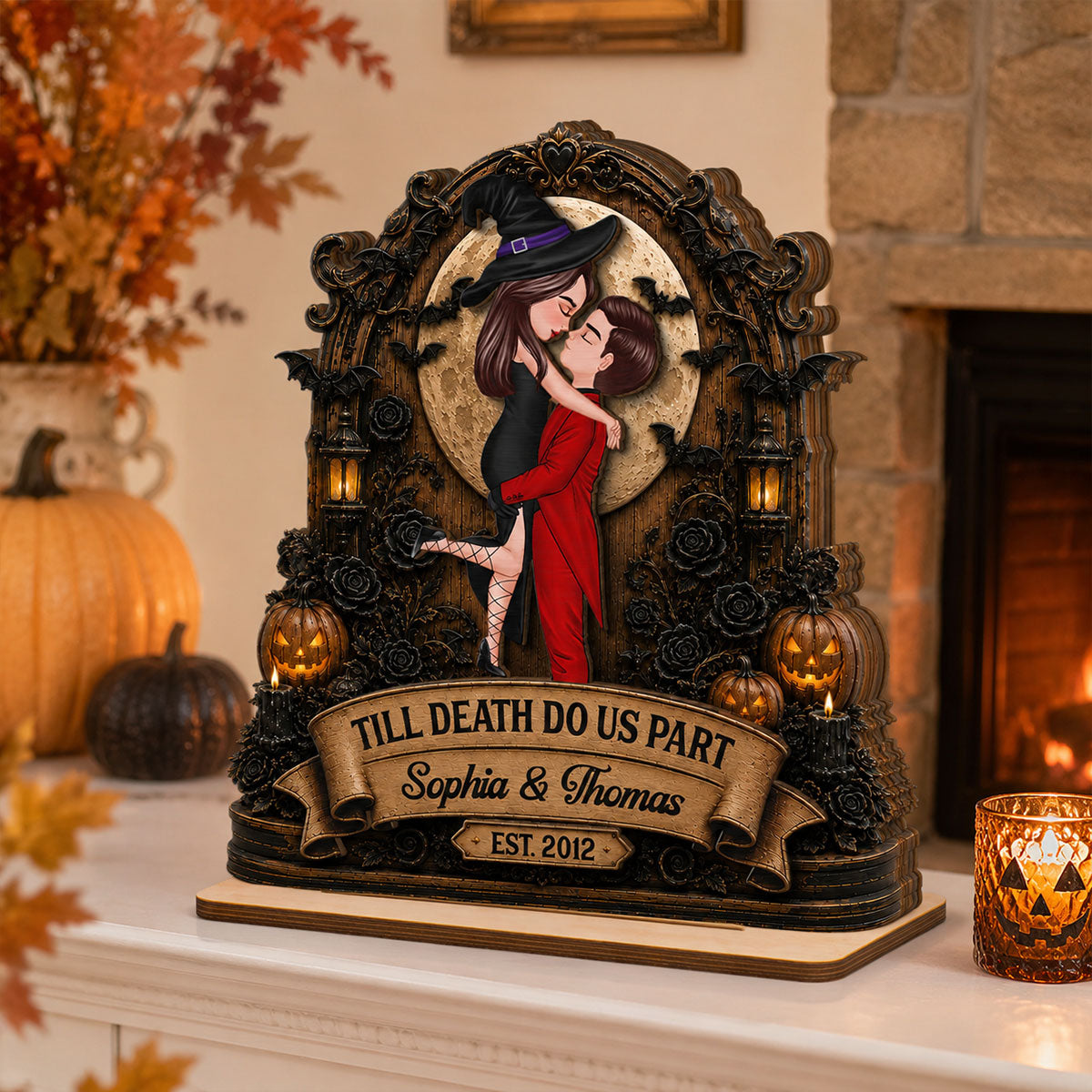 You're My Boo Forever Couple Under Moon - Personalized 2-Layered Wooden Plaque - Halloween Decor For Couple