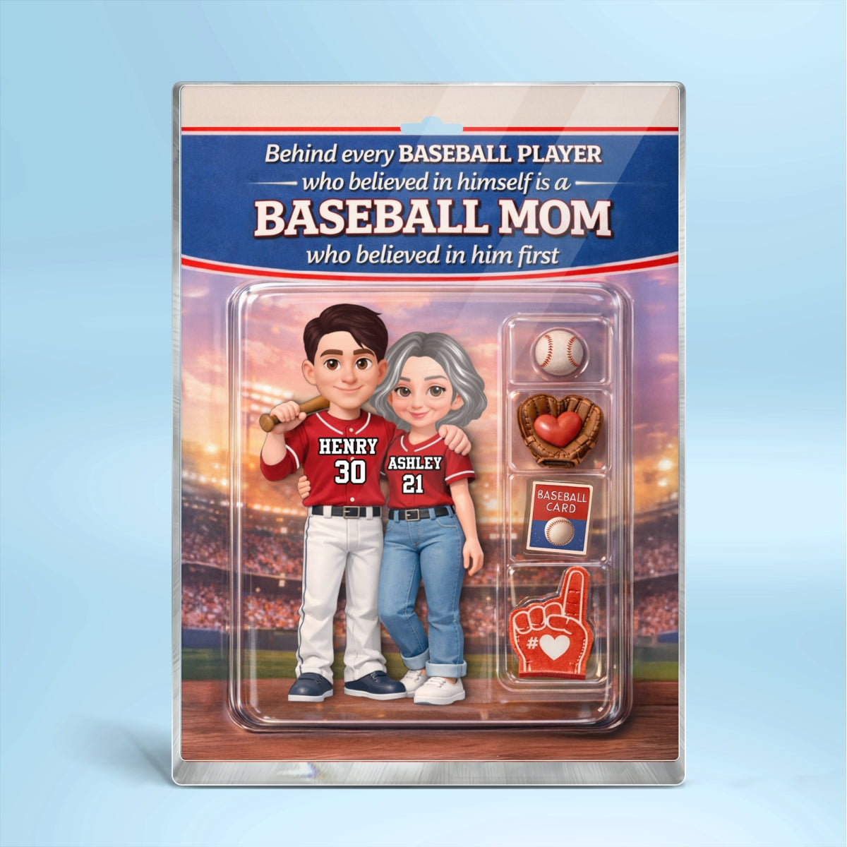 Behind Every Baseball Player is a Baseball Mom Custom Action Figure - Personalized Acrylic Block Plaque - Heartfelt Gift for Mom