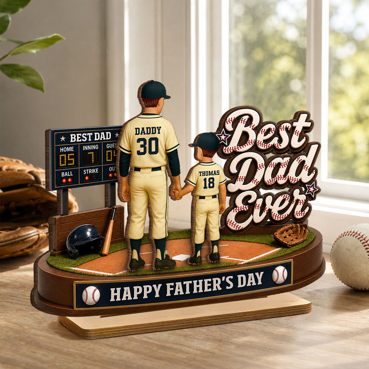 Best Baseball Dad Ever We Caught The Best Dad - Personalized 2-Layered Wooden Plaque -  Gift For Dad, Husband
