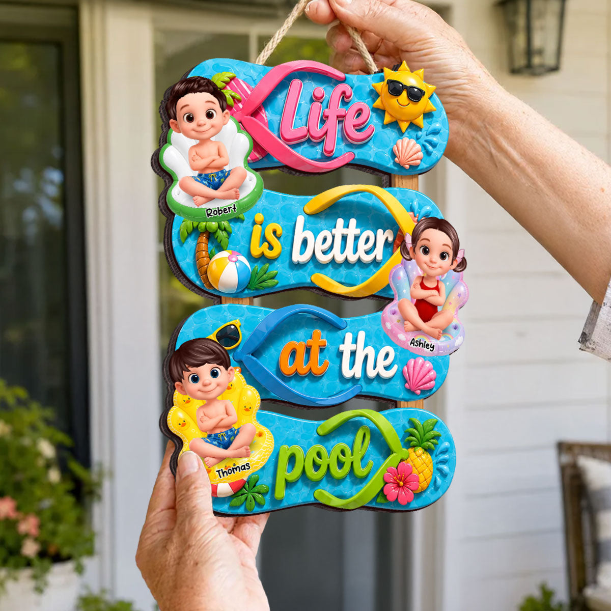 Flip Flop Life Is Better At Pool - Personalized Wood Sign - Gift For Grandparents, Summer Outdoor Pool, Porch, Patio, Bar Decoration