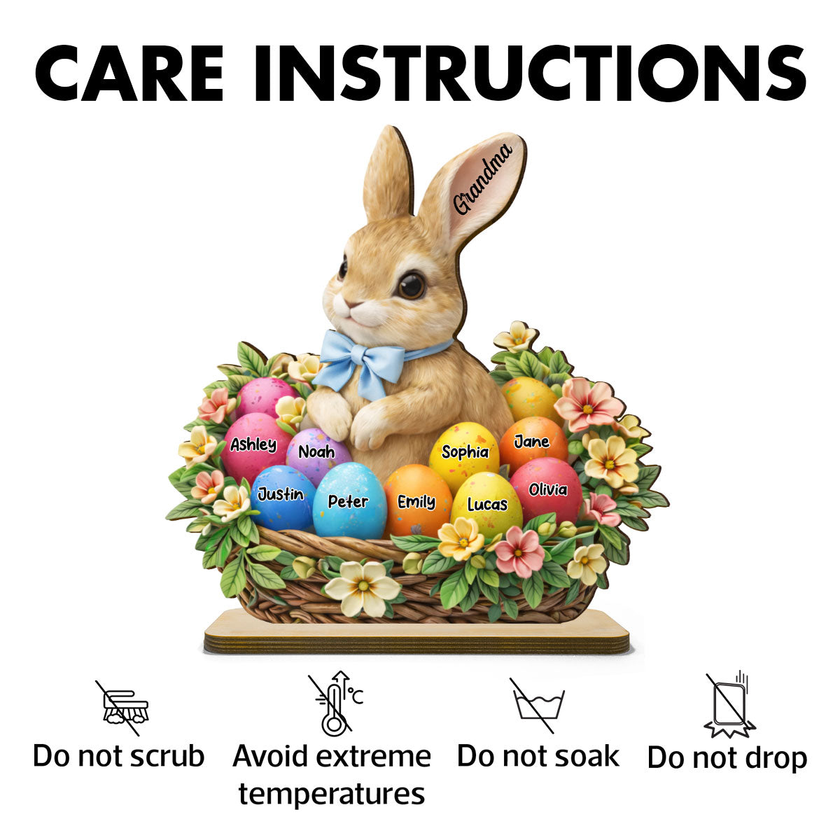 Grandma Grandkids Easter Bunny Basket - Personalized 2-Layered Wooden Plaque - Gift For Grandma