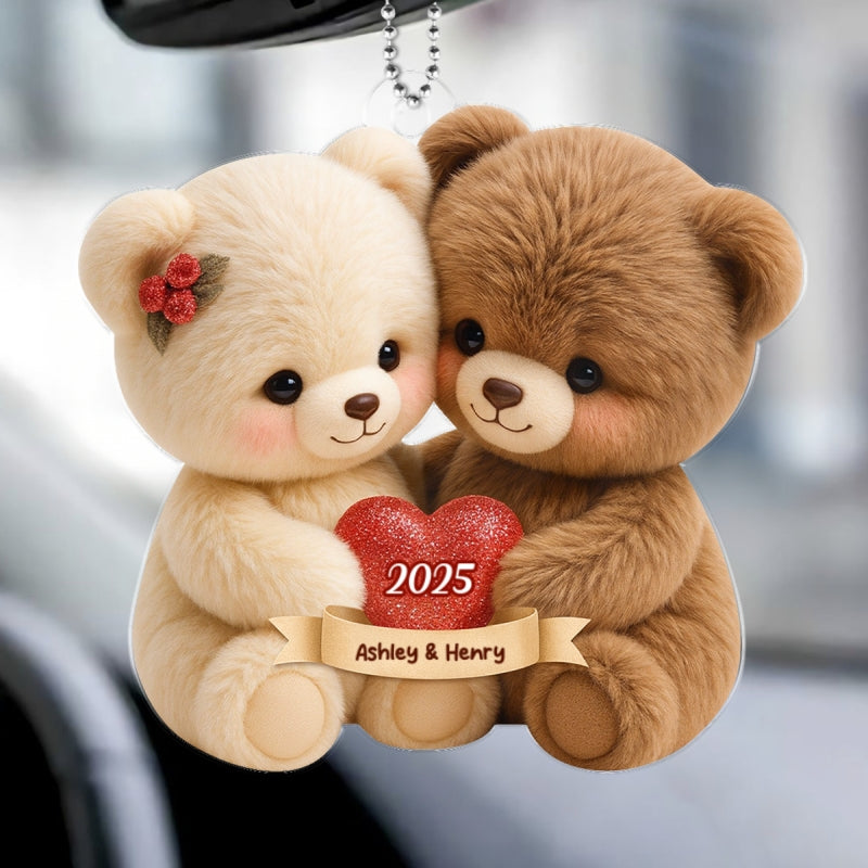 Loving Bear Couple - Personalized Acrylic Car Hanger - Sentimental Gift for him, for her