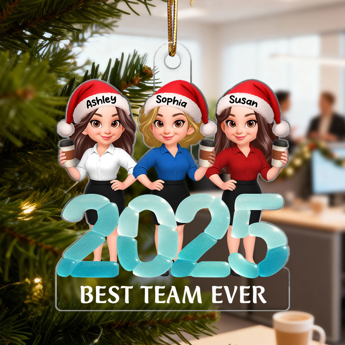 2025 Best Team Ever Sea Glass 3D Effect - Personalized Acrylic Ornament - Christmas Gift for Coworkers, Colleagues