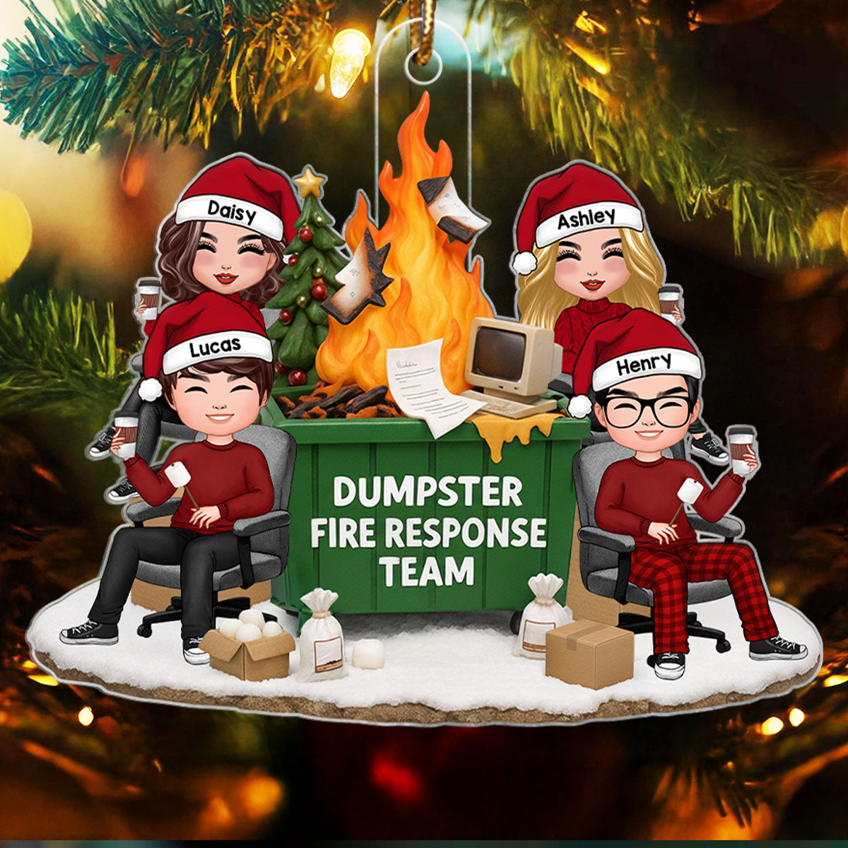 Funny Coworkers Christmas Dumpster Fire Response Team - Personalized Acrylic Ornament - Funny Holiday Gift for Coworkers
