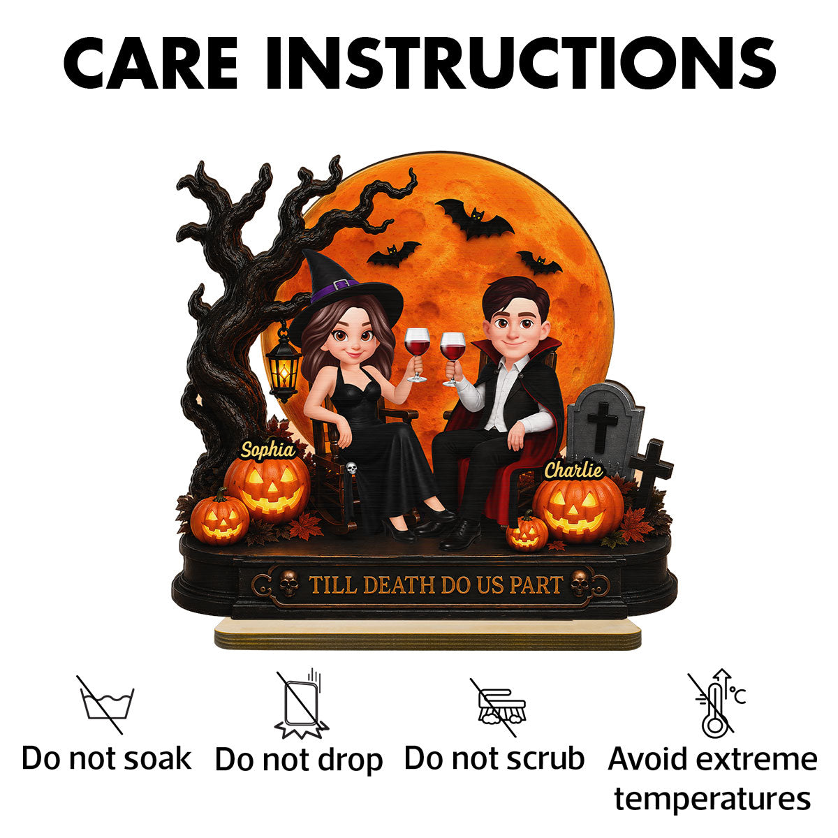 Spooky Halloween Couple With Moon - Personalized 2-Layered Wooden Plaque - Gift For Couple, Him, Her