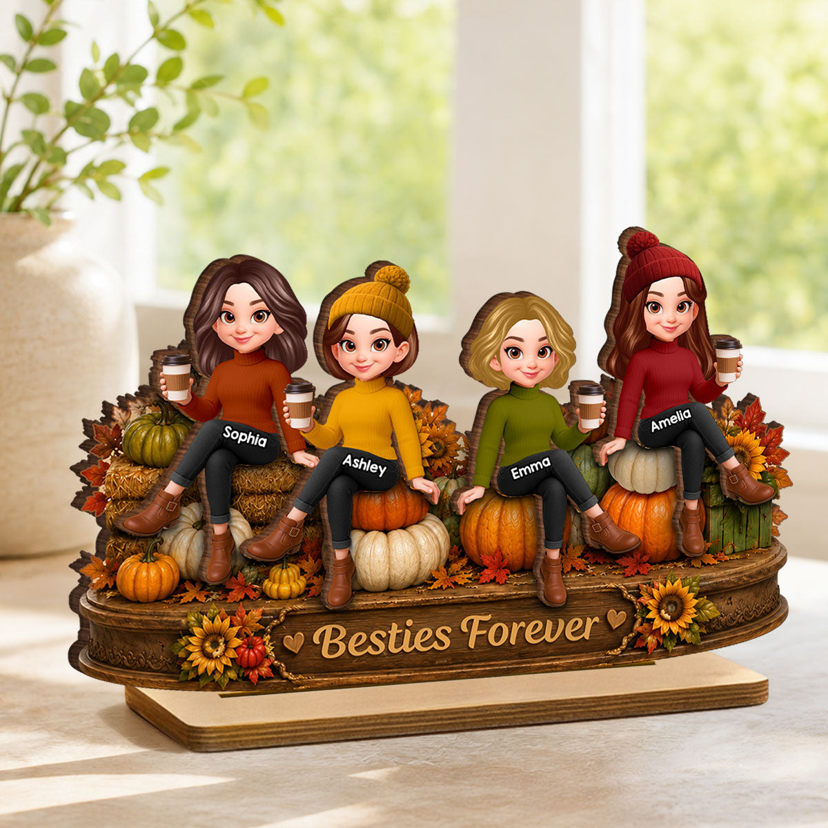 Pumpkin Patch Besties Fall Season - Personalized 2-Layered Wooden Plaque - Fall Season Gift For Besties