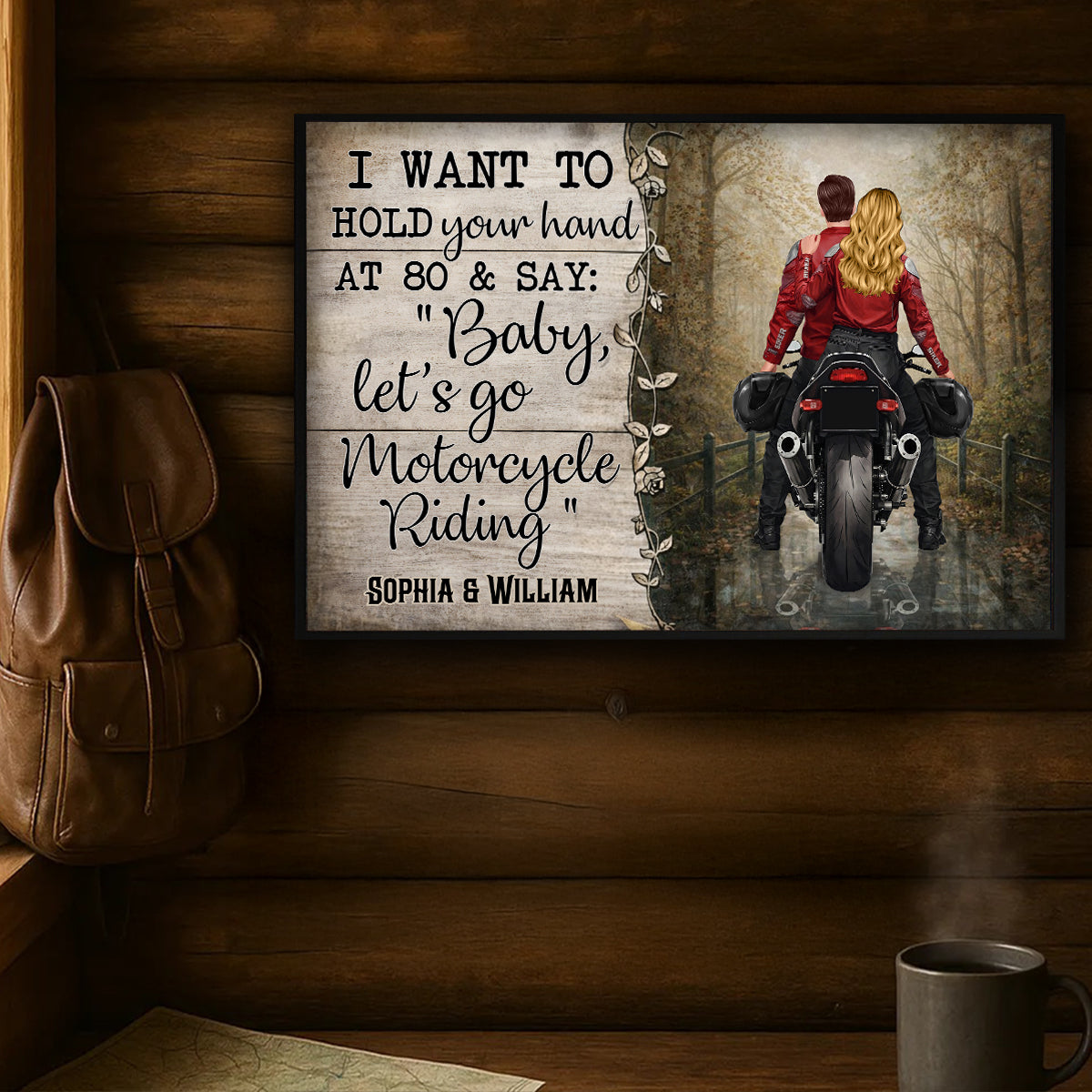 Hold Your Hand at 80s and Go Motorcyle Riding Biker Couples - Personalized Poster - Anniversary Gift for him, for her