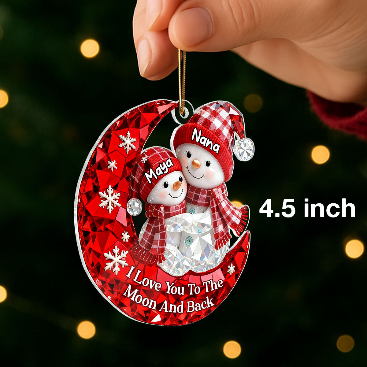 Love Grandkid to the Moon and Back 3D Crystal Effect  - Personalized Acrylic Ornament - Christmas Gift for Grandma, Grandkids