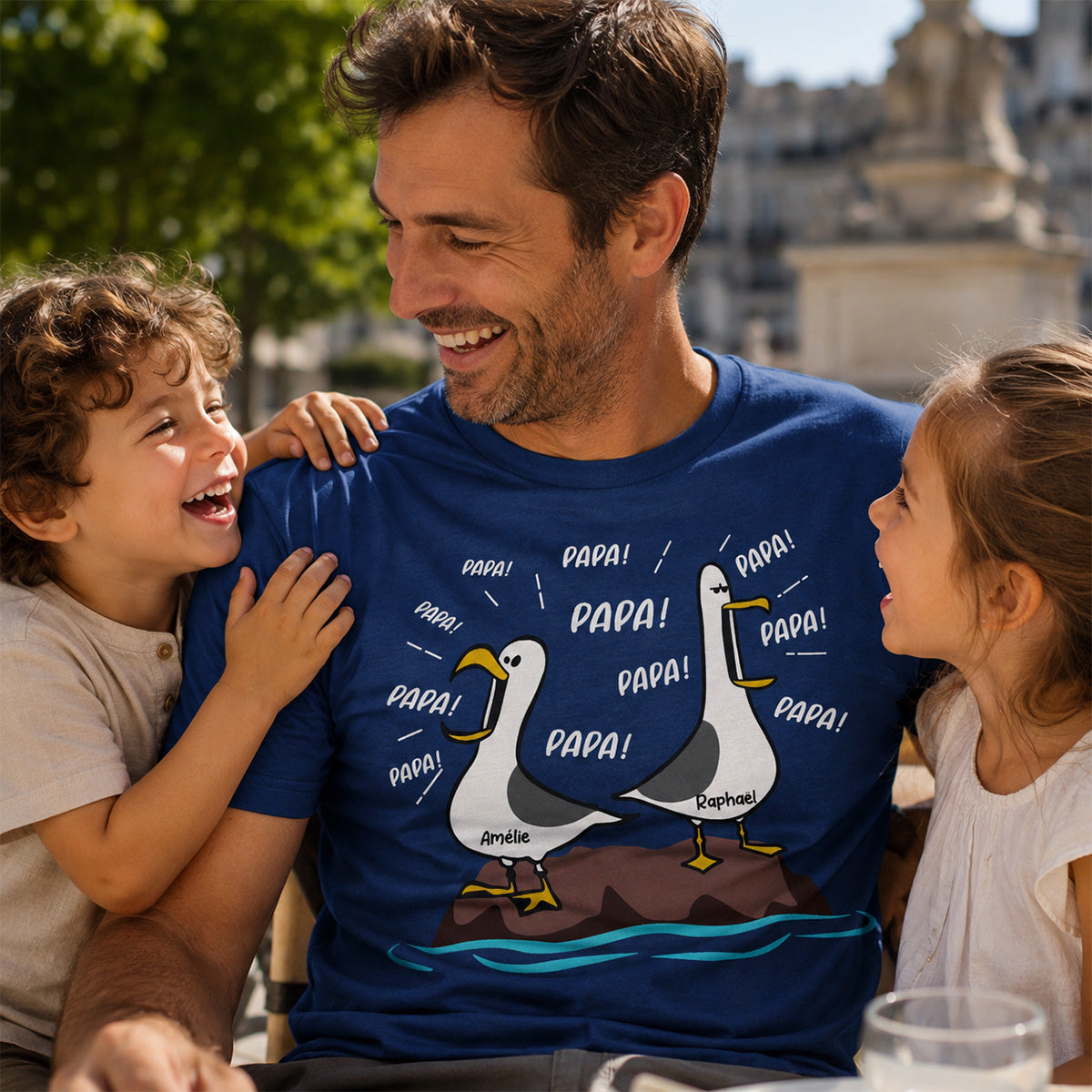 Mouettes Papa! Papa! Papa! – T-shirt Personnalisé – Cadeau Rigolo pour la Fête des Pères