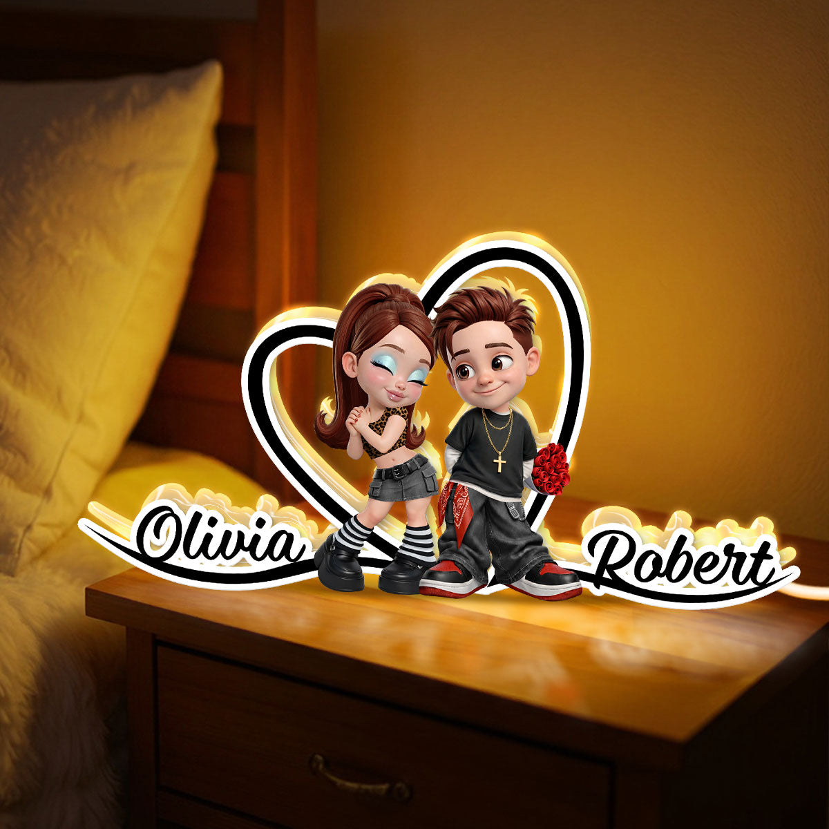 Y2K Couple Heart Shaped With Names - Personalized Light Box - Heartfelt Valentine's Day Gift For Him, Gift For Her