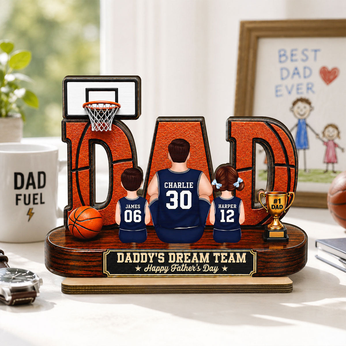 Basketball Dad Legend Daddy's Dream Team - Personalized 2-Layered Wooden Plaque - Unique Trending  Gift For Dad, Husband, Basketball Fans