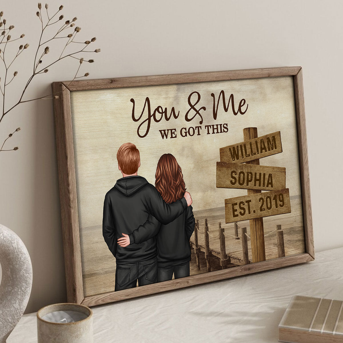 Retro Couple Street Sign - Personalized Poster - Heartfelt Couple Gift for him, for her