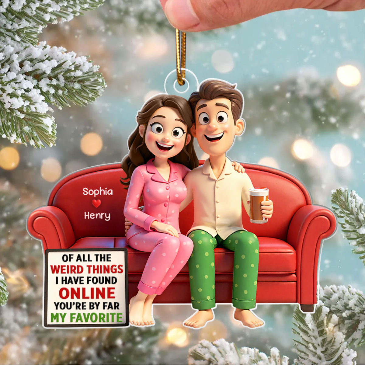 Of All the Weird Things Cartoon Couple - Personalized Acrylic Ornament - Christmas Gift for him, Gift for her