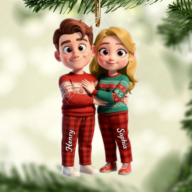 Cartoon Couple Standing Together - Personalized Acrylic Ornament - Christmas Gift for him, Gift for her
