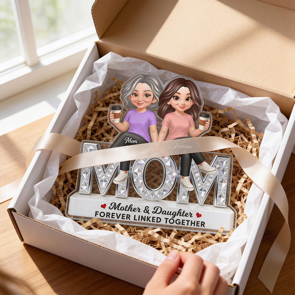 Beautiful Mom And Daughters Forever Love - Personalized Acrylic Block Plaque - Mother's Day Gift For Mom