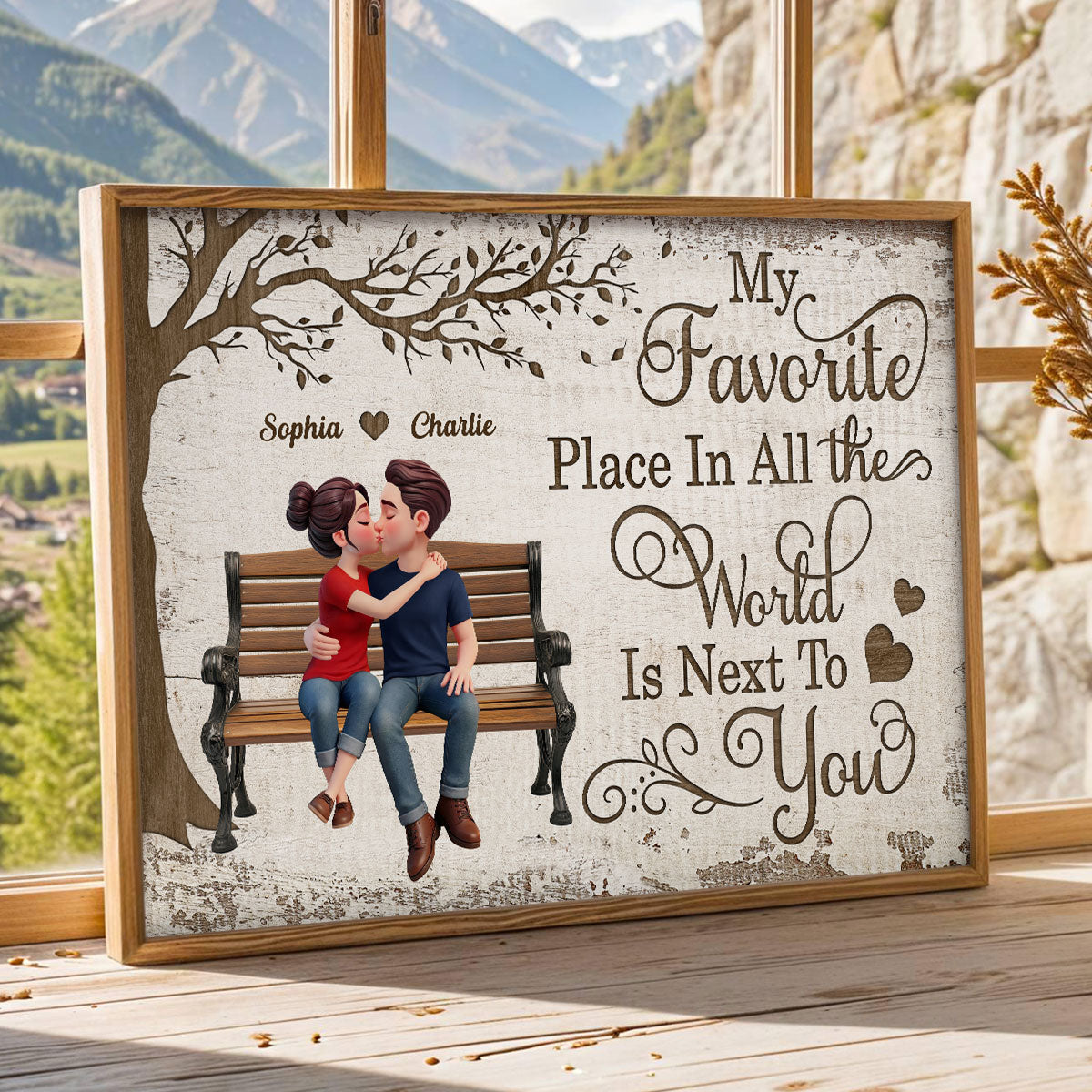 Eternal Love Couple Sitting Kissing Under Tree - Personalized Poster - Valentine's Day Gift For Couple