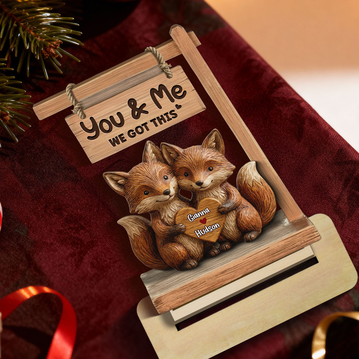 3D Effect Animal Couple Standing - Personalized Wooden Plaque - Anniversary, Valentine's Day Gift For Him, Gift For Her