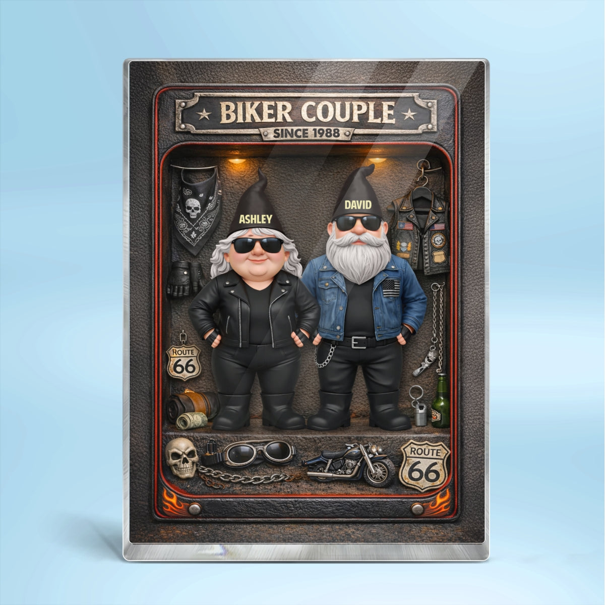 Biker Couple Custom Action Figure - Personalized Acrylic Block Plaque - Anniversary, Valentine's Day Gift, Gift For Him, Gift For Her