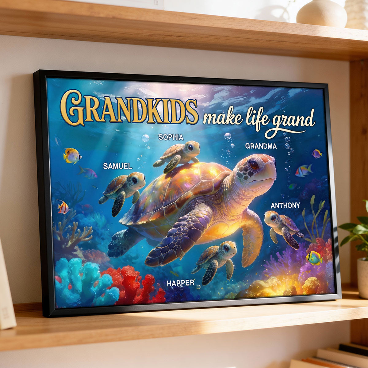 Grandma Grandkids Turtle Grandkids Make Life Grand - Personalized Poster - Mother's Day Gift For Grandma
