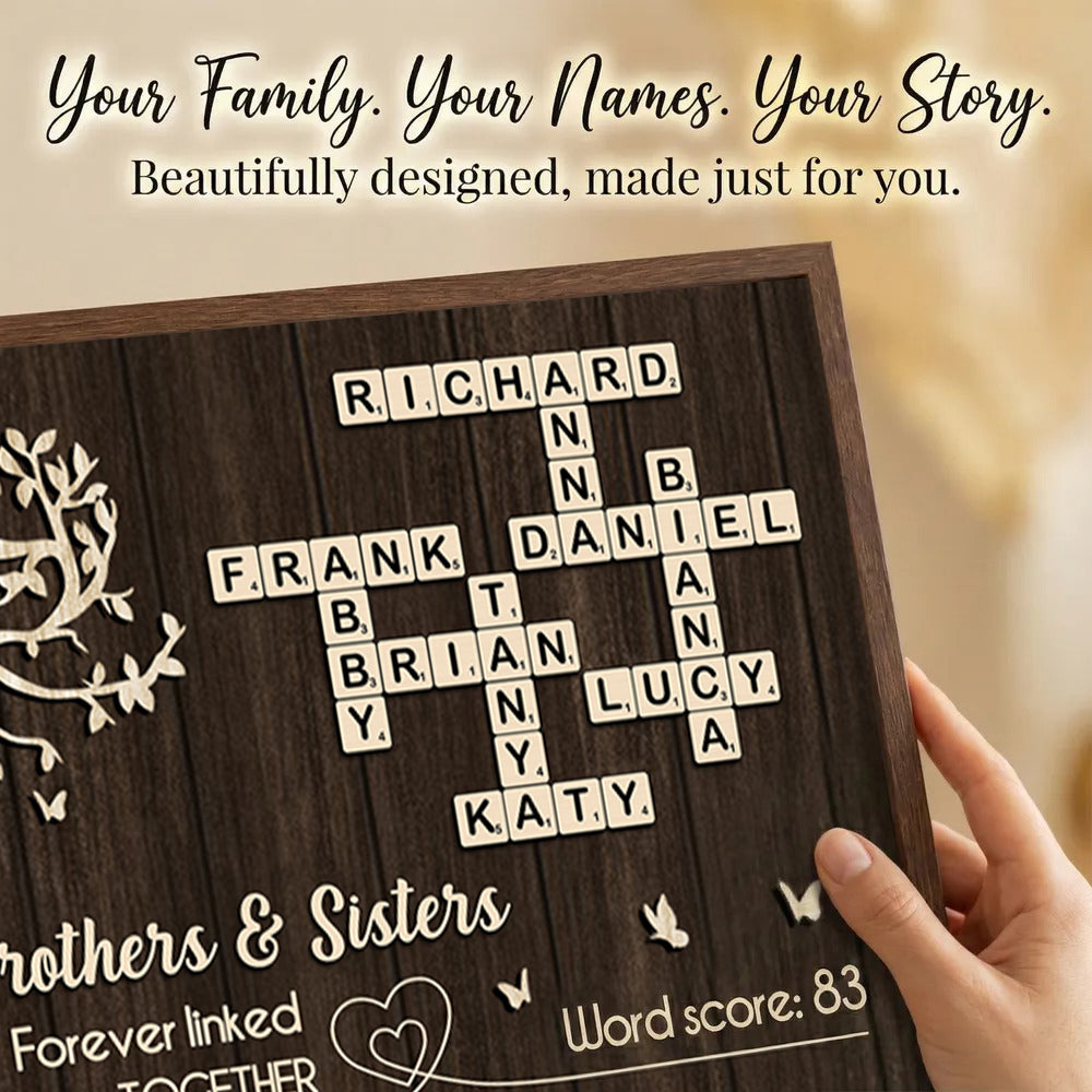 Brothers and Sisters Forever Linked Together Crossword Wall Art - Personalized Poster - Sentimental Gift for Siblings