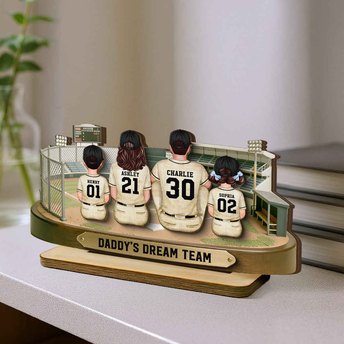 Baseball Family Daddy's Mommy's Dream Team - Personalized 2-Layered Wooden Plaque -  Gift For Baseball Dad, Mom