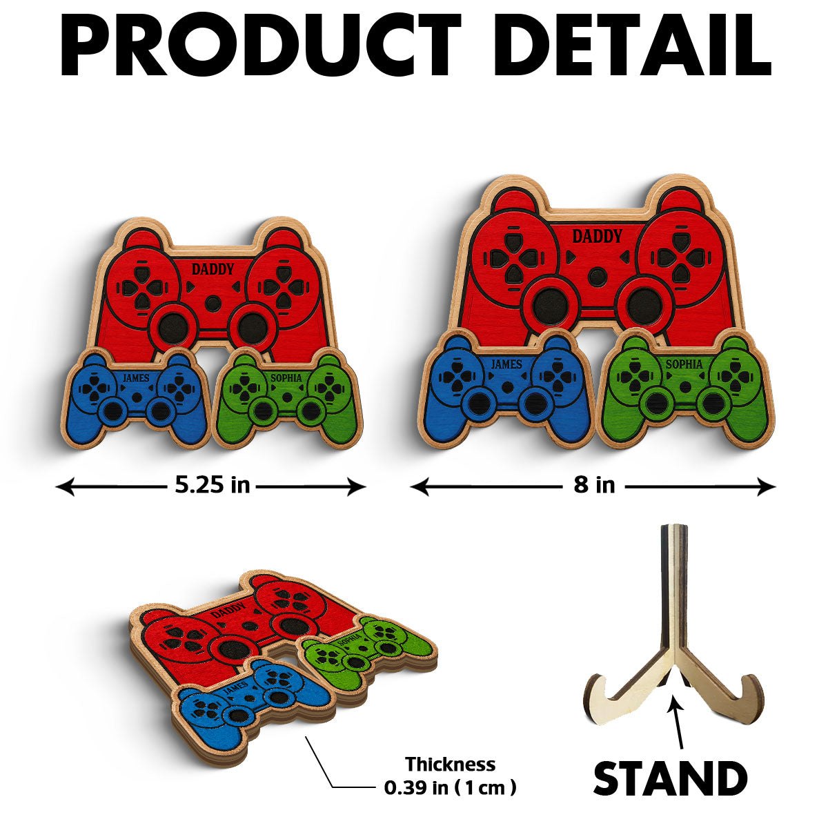 Best Dad Ever Game Controller With Kids Names 2D Flat - Personalized Wooden Plaque