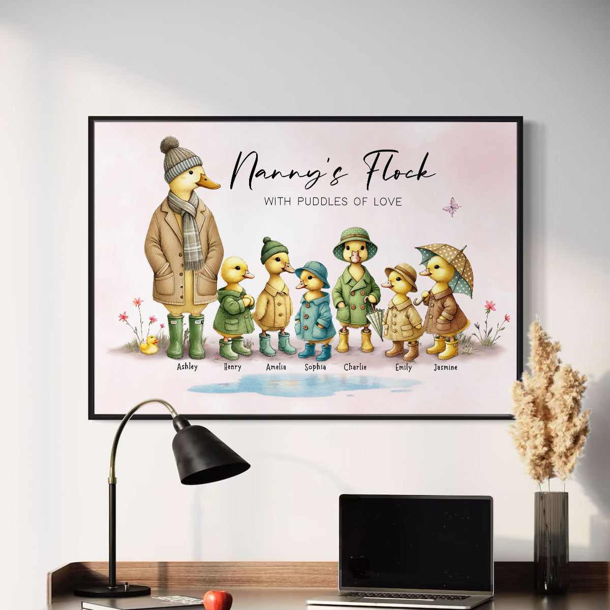 Nanny's Flock Gift For Grandma Nana Grammy Cute Ducks Personalised Poster, Gift