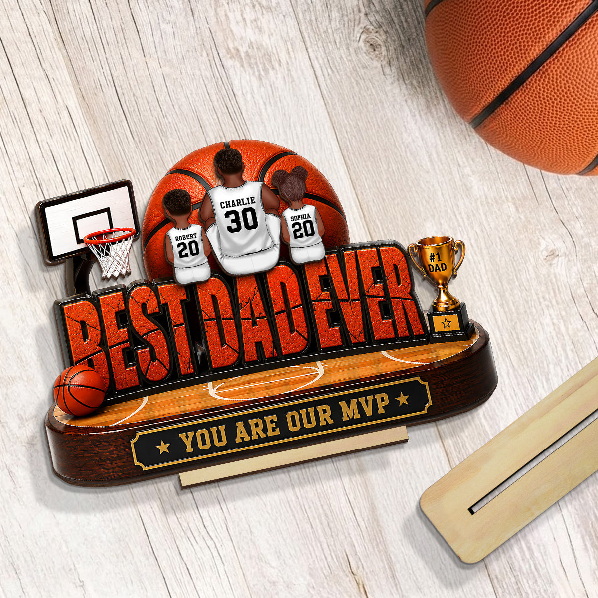 Best Dad Ever Basket Dad & Kids - Personalized 2-Layered Wooden Plaque -  Gift For Dad, Husband