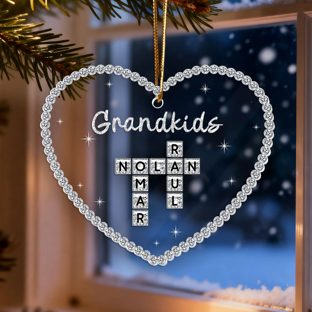 3D Shining Effect Grandkids Crossword Puzzle Art - Personalized Acrylic Ornament - Christmas Gift For Grandma, Grandkids