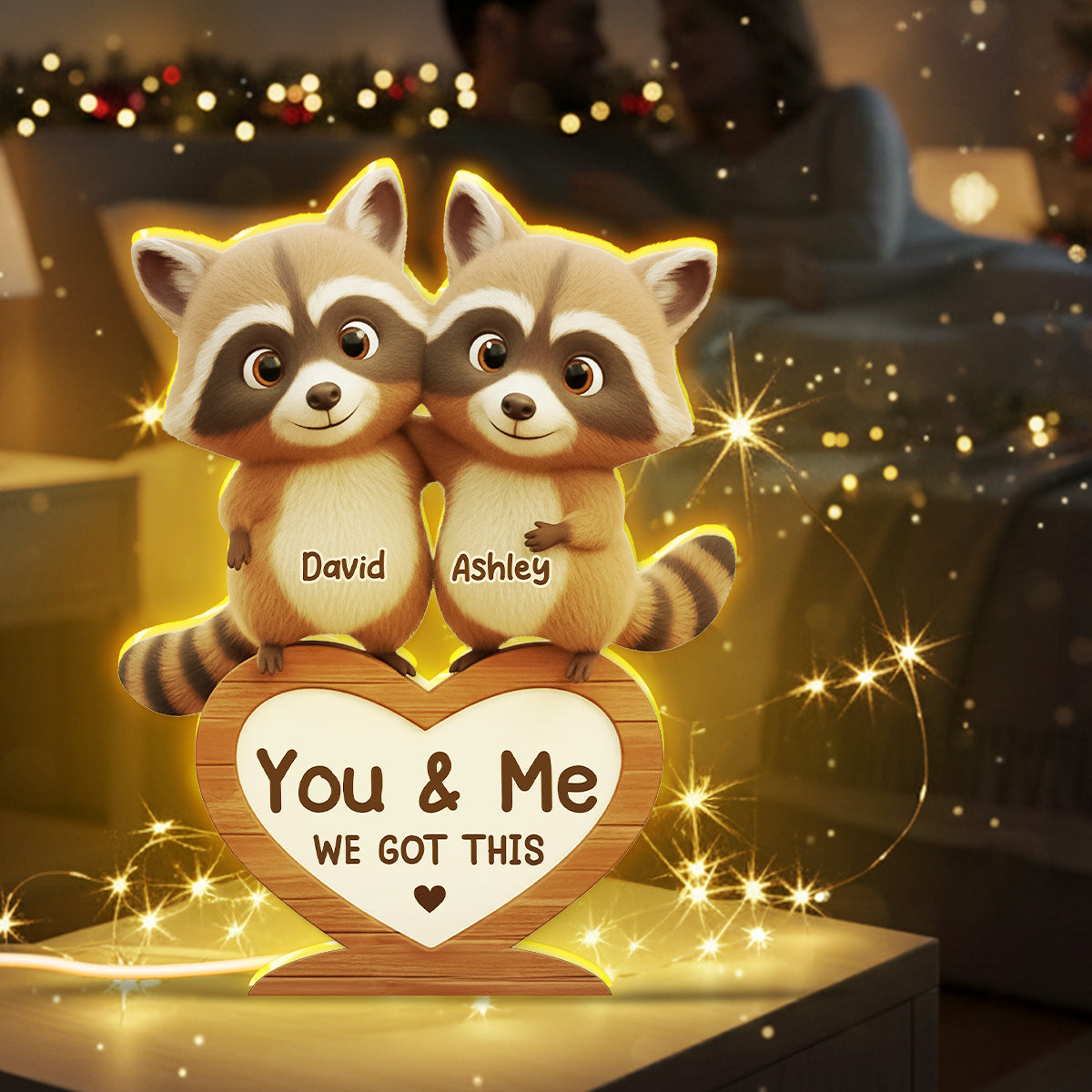 Raccoon Couple Annoying Each Other - Personalized Light Box - Gift for Couple, Gift for him, Gift for her