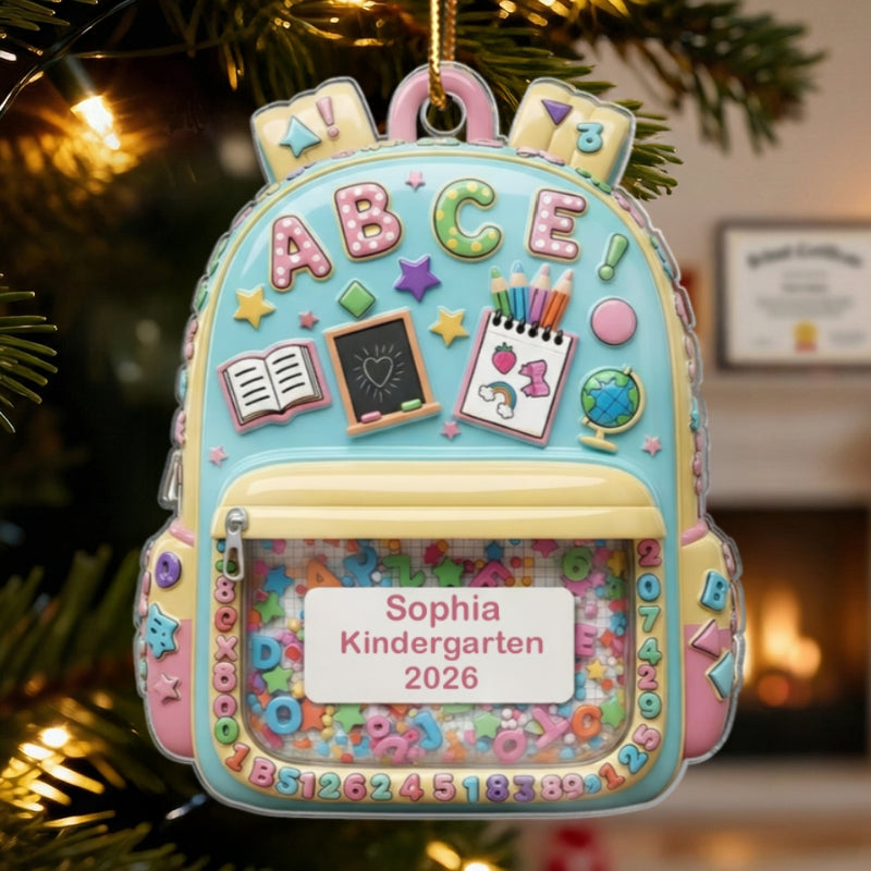 3D Effect Kid School Backpack - Personalized Acrylic Ornament - School Year Milestone For Kids