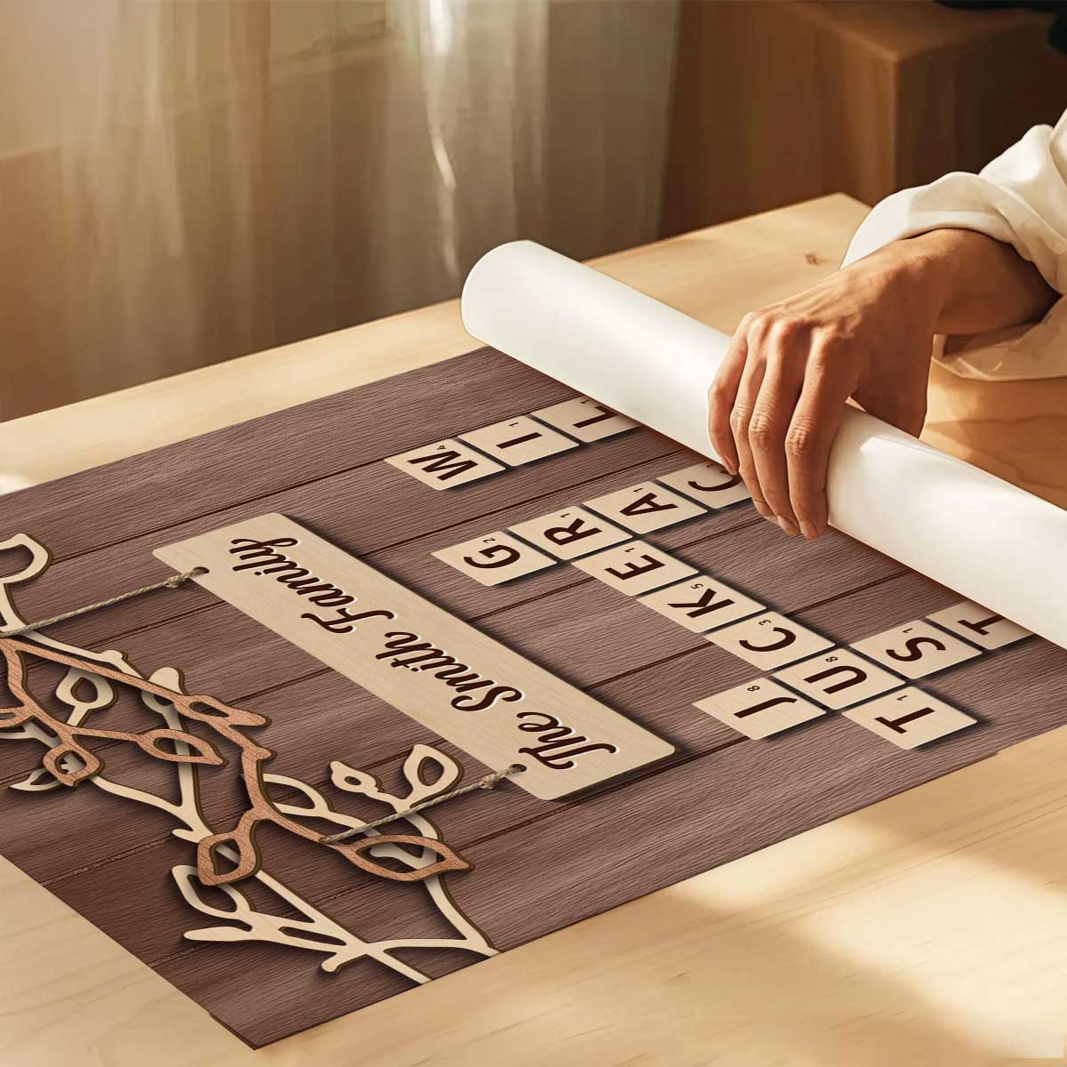 Rustic Vintage Family Forever Linked Together Crossword Puzzle Art - Personalized Poster - Heartfelt Gift For Family