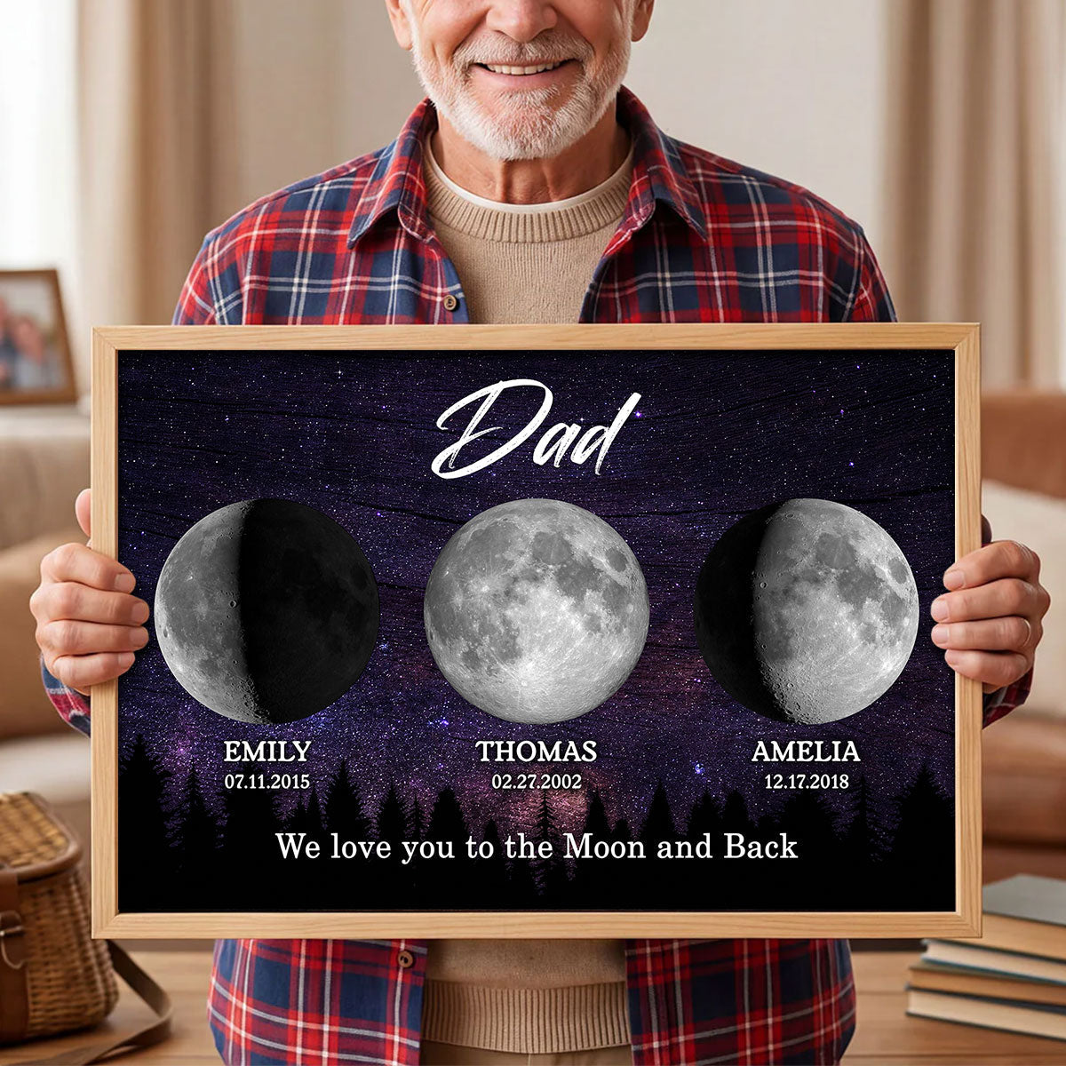 Dad We Love You to the Moon and Back, Custom Moon Phase by Date - Personalized Poster - Father's Day Gift for Dad, Husband