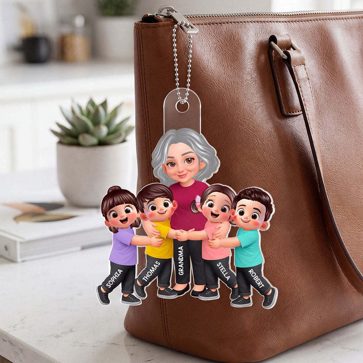 Grandma Grandkids Hugging - Personalized Acrylic Car Hanger - Mother's Day Gift For Grandma, Mom