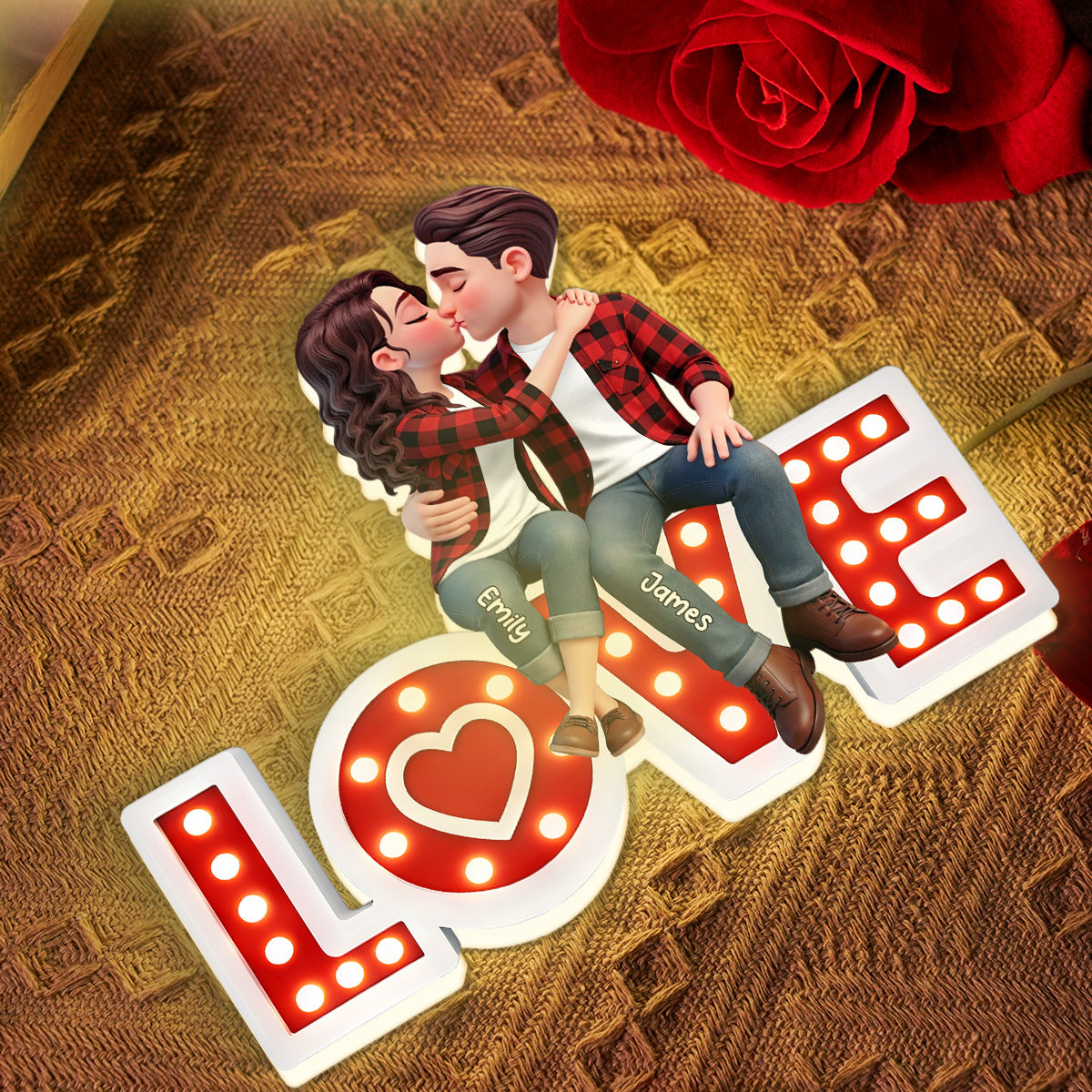 Eternal LOVE Couple Sitting Kissing - Personalized Light Box - Valentine's Day Gift For Couple, For Him, For Her