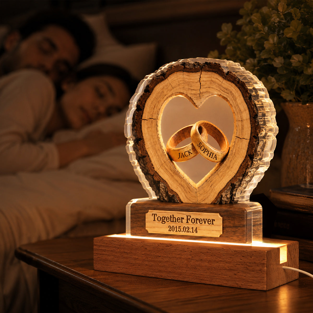 Together Forever Couple Anniversary 2D Flat - Personalized Acrylic Block LED Night Light - Heartfelt Gift for Her, for Him