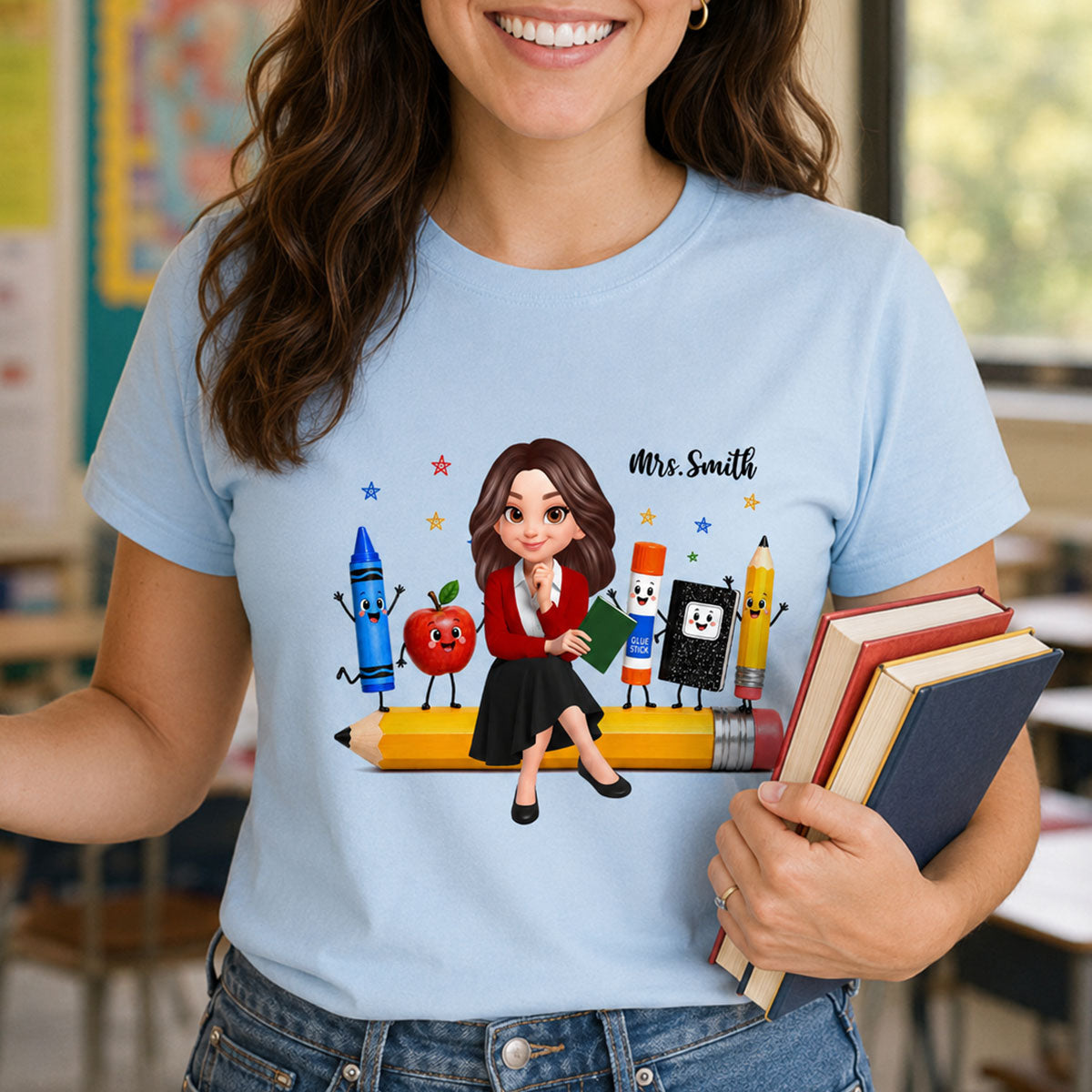 Funny Teacher Life Happy School Supplies Friends - Personalized Shirt - Back To School Gift For Teacher
