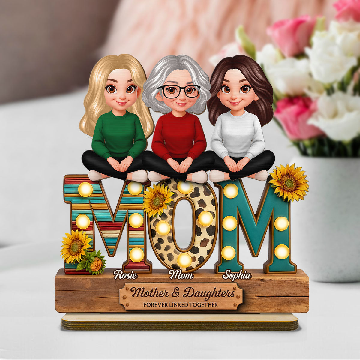 Western Patterns MOM And Daughters Sons - Personalized 2-Layered Wooden Plaque - Gift For Mom