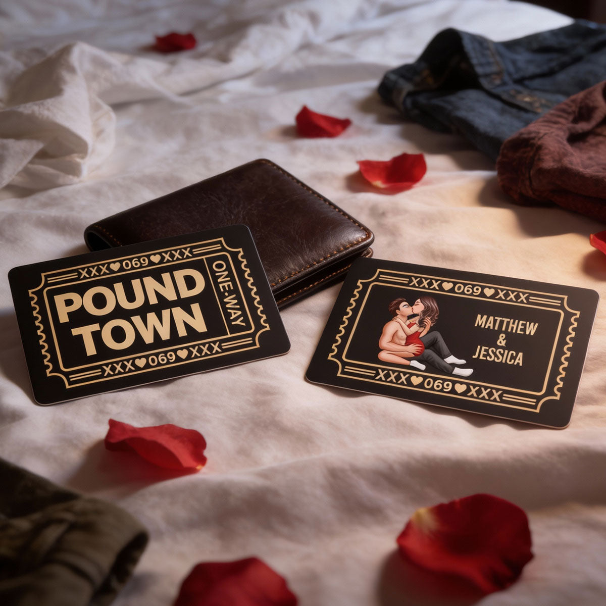Funny Inappropriate Couple Pound Town Ticket - Personalized Metal Wallet Card - Gift For Him, Gift For Her