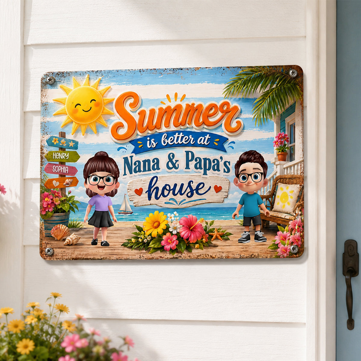 Summer is Better at Grandpa Grandma's House - Personalized Metal Sign - Summer Decor for Grandparents
